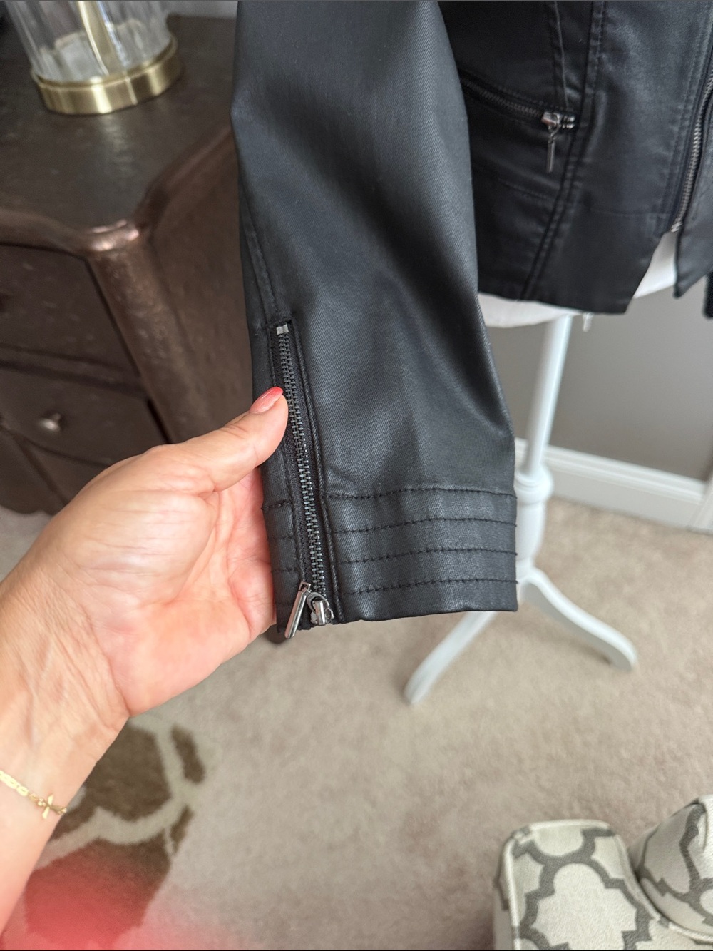White House Black Market Black Faux Leather Zip Jacket - Picture 2 of 7